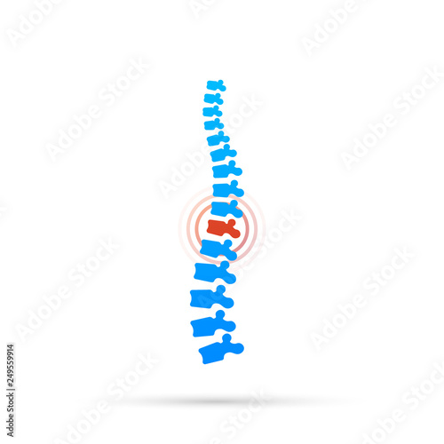 Vector human spine with pain isolated silhouette illustration. Spine pain medical center, clinic, rehabilitation. Vector illustration.