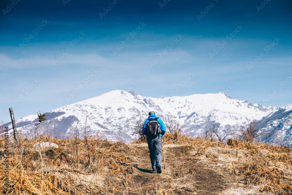 Man Hiking in the Mountains