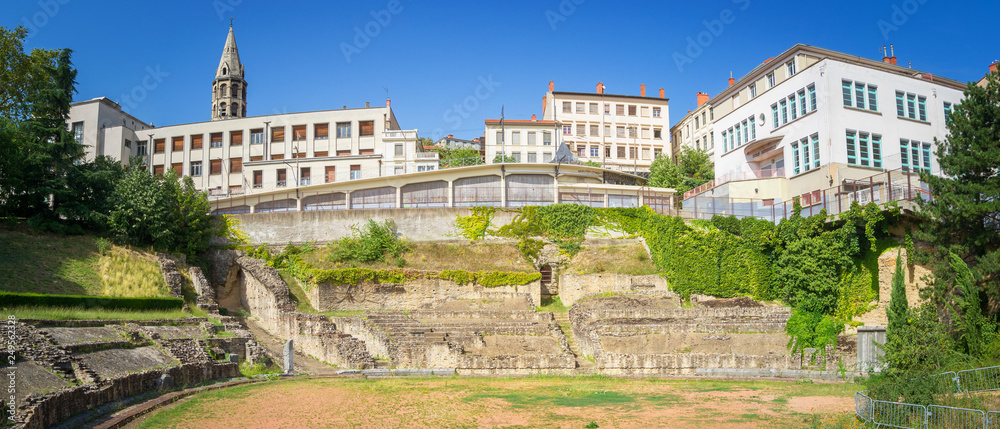 Panorama of the Roman Amphitheatre of the Three Gauls in Lyon, France
