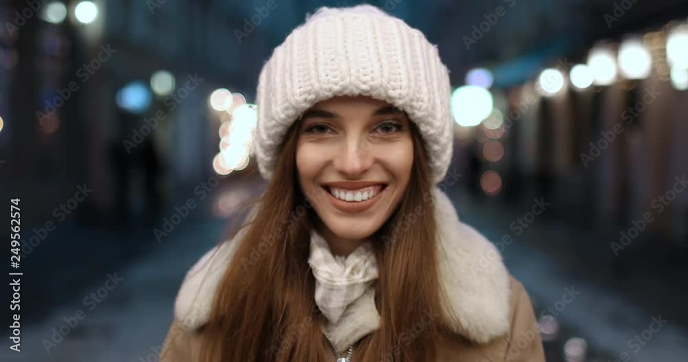 Portrait of excited smiling young girl having fun at night Portrait of excited smiling young girl having fun at night
