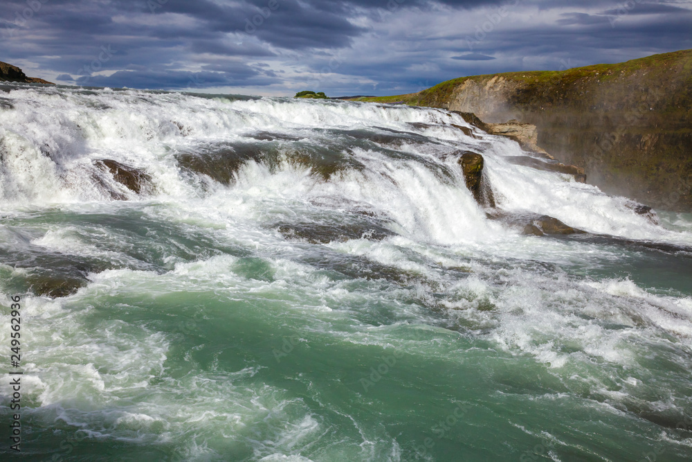 Gullfoss waterfall upper part Hvita river Southwest Iceland Scandinavia