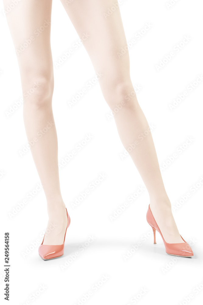 Perfect woman's legs in white tights isolated on white Perfect woman's legs in white tights isolated on white