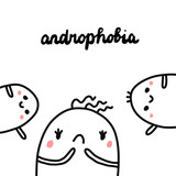 Androphobia hand drawn illustration with cute marshmallow