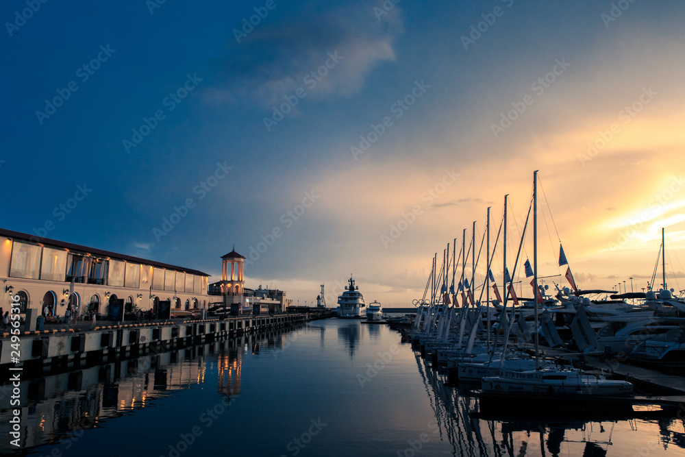 Sunset in the sea port of Sochi