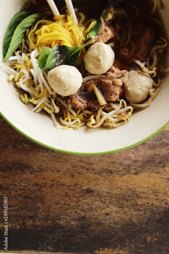 Pork noodle with vegetable and soup delicious