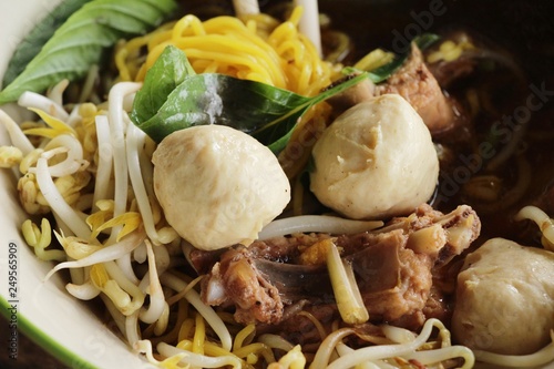 Pork noodle with vegetable and soup delicious