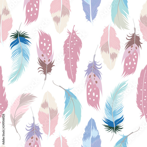 Pastel hand drawn seamless pattern with feather,cake,wild,moon,star and fox