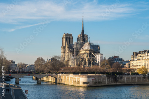 Notre Dame de Paris Cathedral, beautiful Cathedral in Paris. View from the River Seine. France