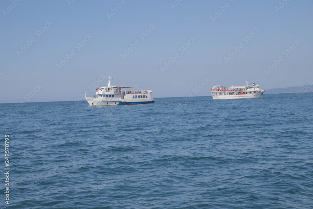 A large private motor yacht under way out at sea