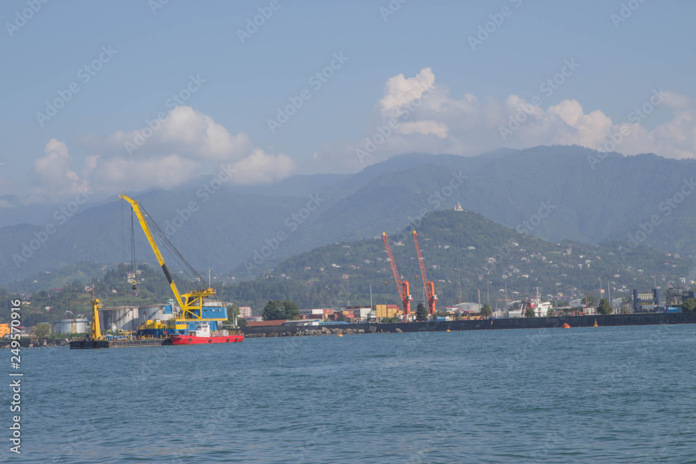 Batumi, View From Sea to the city embankment. sunny day