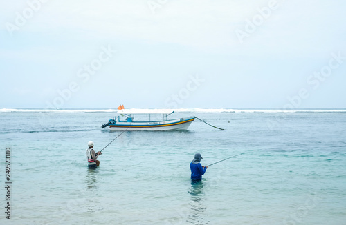 Fishing boats in the ocean on the island of Bali