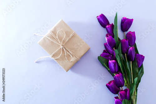 Spring Purple tulip bouquet and gift box