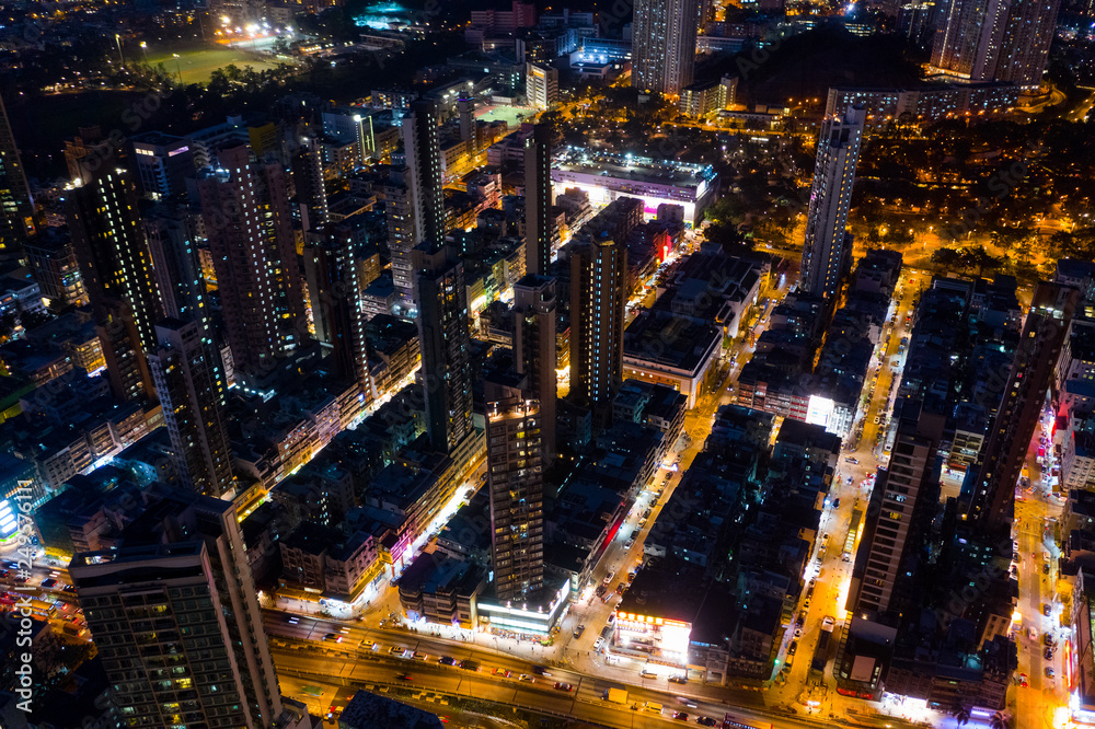  Top view of Hong Kong downtown city at night