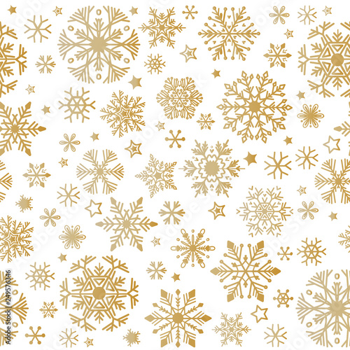 Elegant a flat Golden snowflakes seamless pattern.