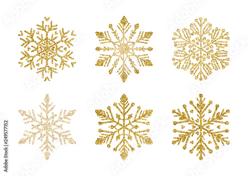 A Golden snowflakes set. Elegant Christmas snow