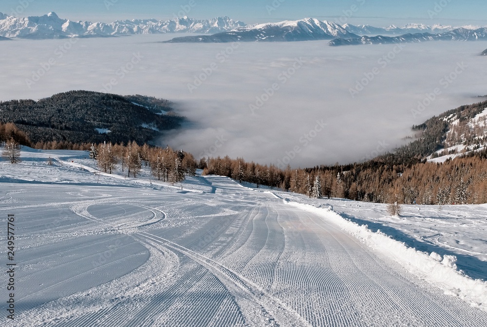Obraz premium aerial view of the lake ossiach - ossiachersee from the gerlitzen mountain near villach, austria.