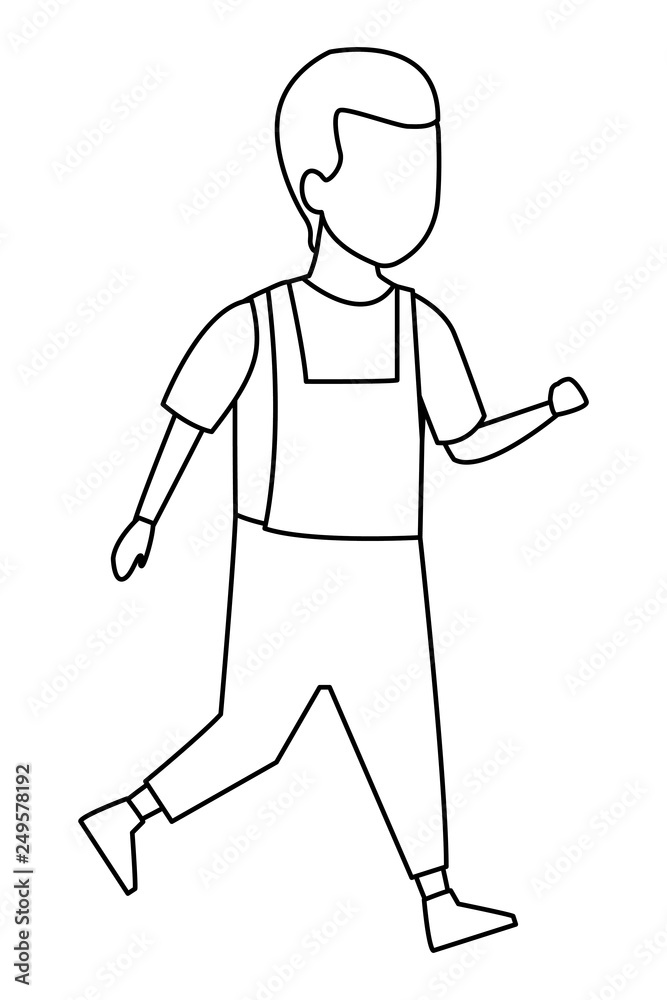 Obraz premium Kid boy walking cartoon black and white