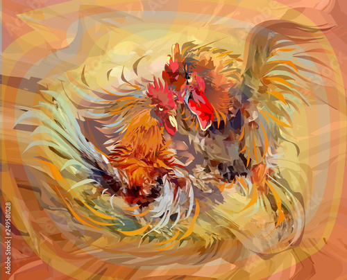 Cockfight colorful vector illustration
