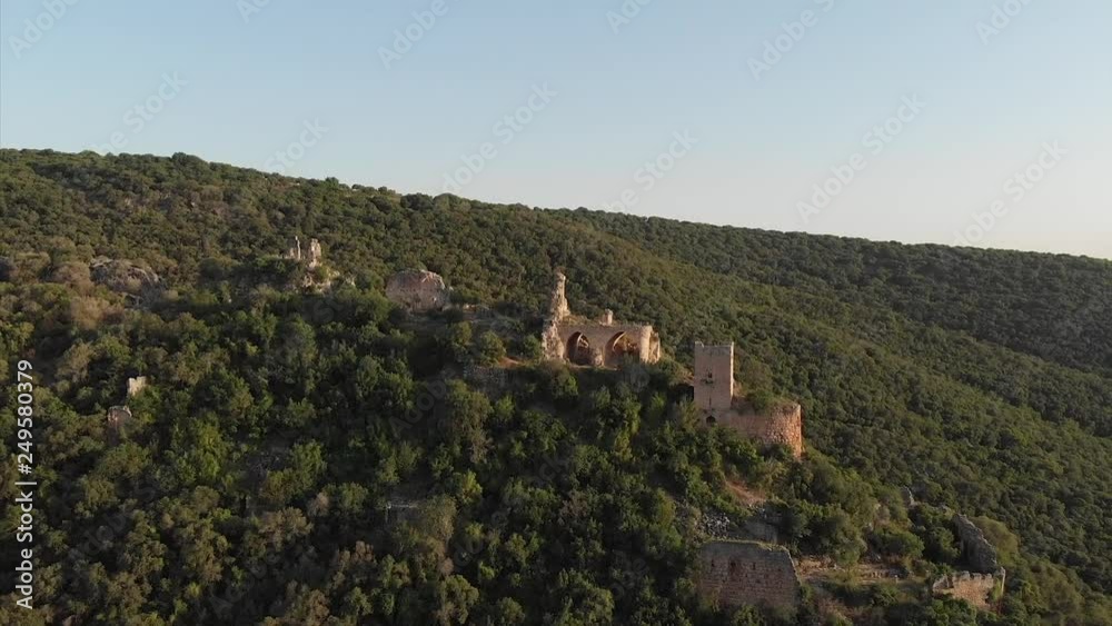Aerial top Bird View of the Montfort Castle, galilee Israel Aerial top Bird View of the Montfort Castle, galilee Israel