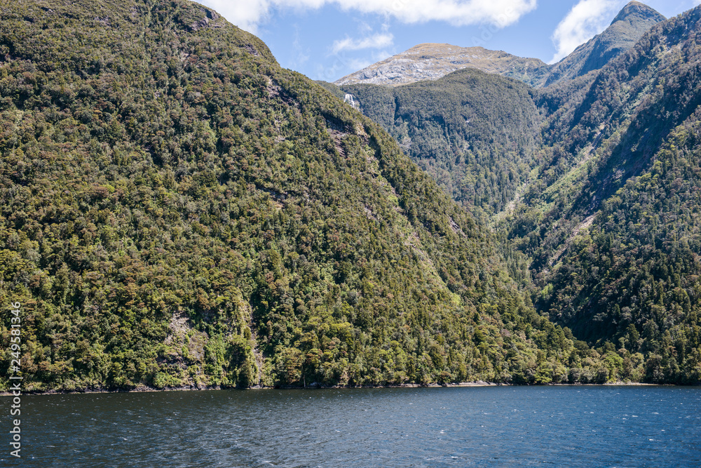 Passage through Doubtful Sound in Fiordland National Park, South Island, New Zealand Passage through Doubtful Sound in Fiordland National Park, South Island, New Zealand