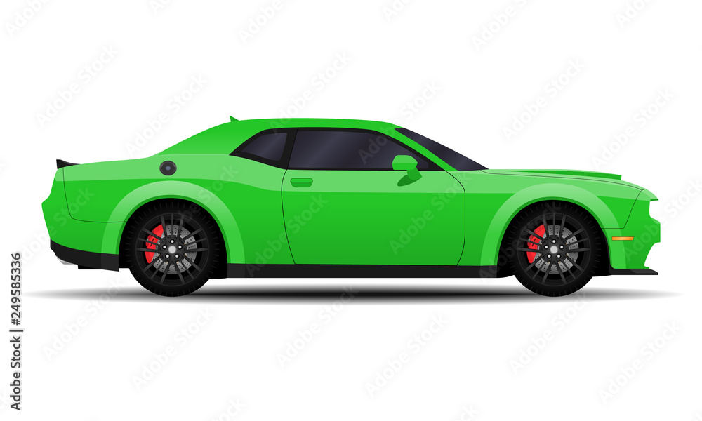 realistic car. Muscle car. side view.