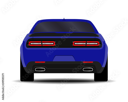 realistic car. Muscle car. back view.