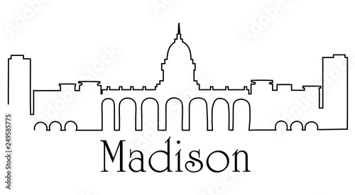 Madison city one line drawing abstract background with cityscape