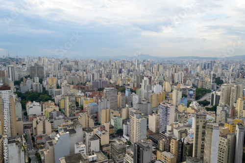 Aerial view of Sao Paulo in Brazil, downtown district seen from the top of one of the highest building of this city