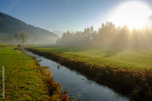 Germany, Upper Bavaria, Aurach near Fischbachau, morning fog photo