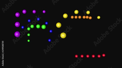 Rainbow Color Balls Loop Moving, 3D Rendering Animation on Black Background