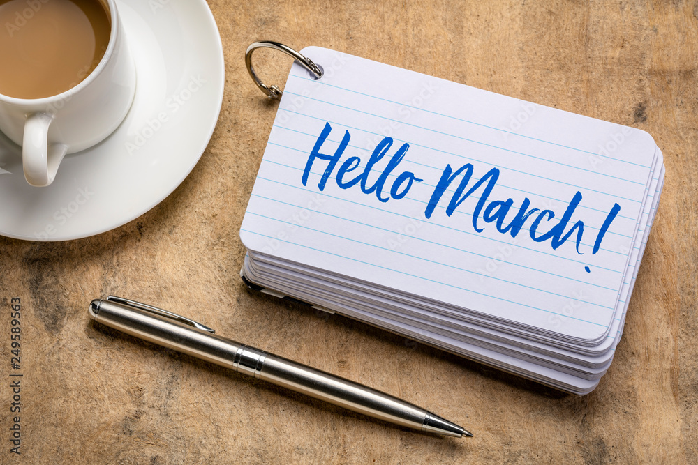 hello march text on index card hello march text on index card