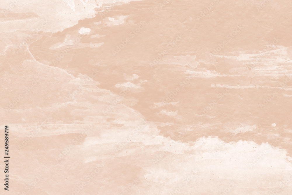 Fototapeta premium Orange watercolor texture with abstract washes and brush strokes on the white paper background.