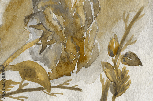 Yellow watercolor texture with abstract washes and brush strokes on the white paper background.