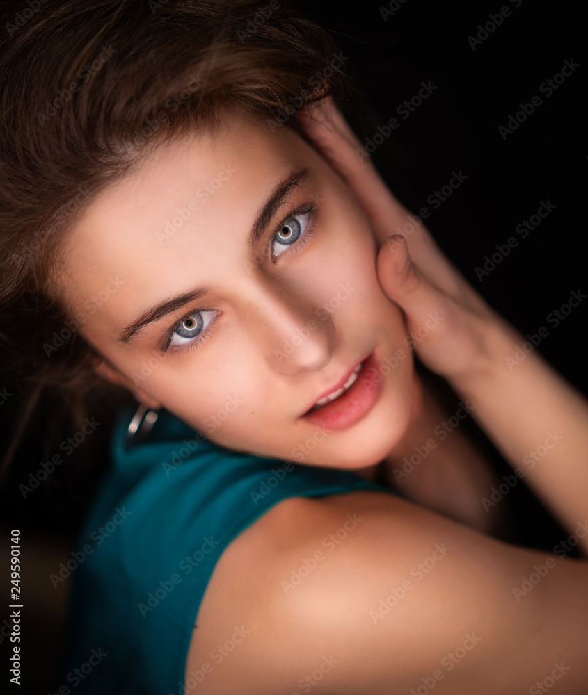 Beauty Shot, Beautiful Young Woman on Black Background Beauty Shot, Beautiful Young Woman on Black Background