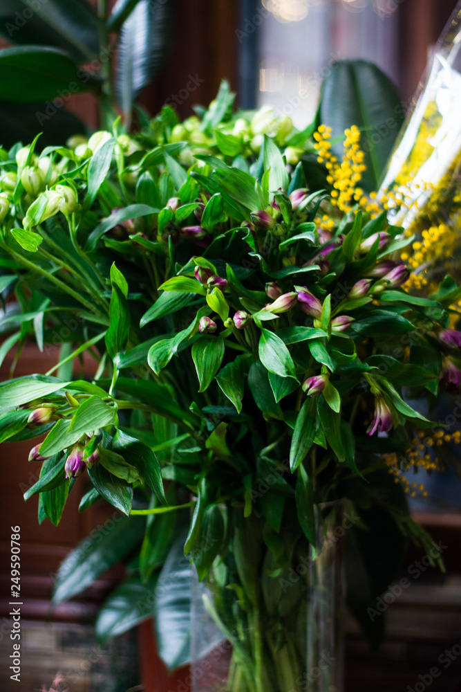 bouquet of flowers greens in the store bouquet of flowers greens in the store