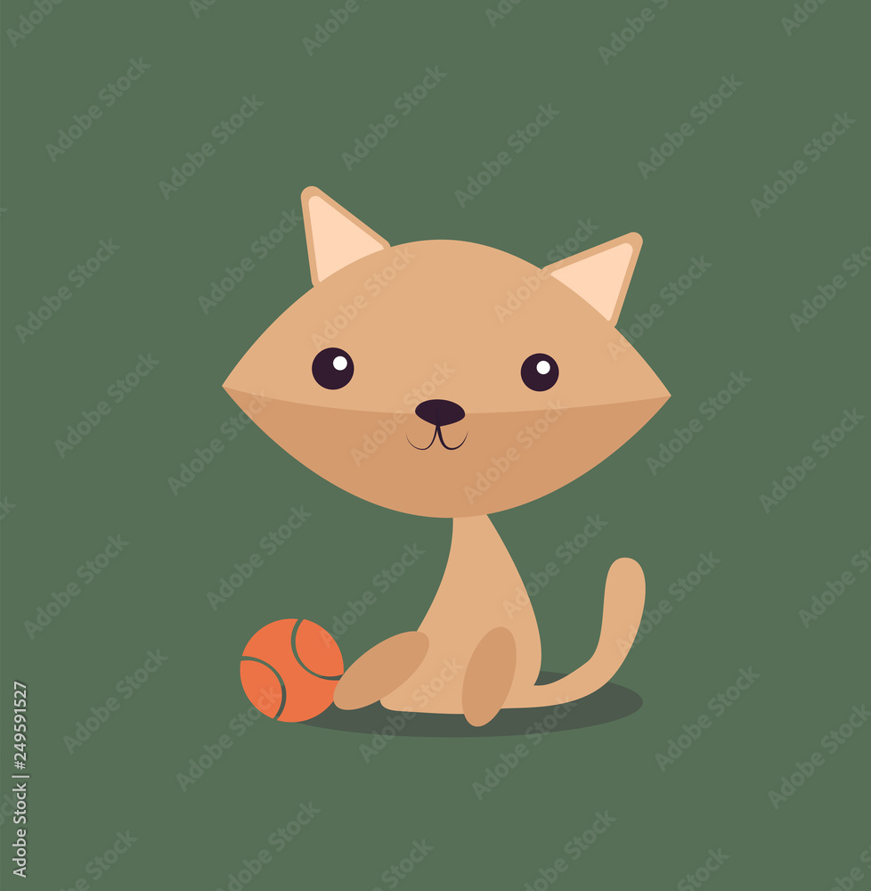 Cartoon picture with home pets, domestic animals, cat, kitty, feline watching, ball . Vector illustration. Cartoon picture with home pets, domestic animals, cat, kitty, feline watching, ball . Vector illustration.