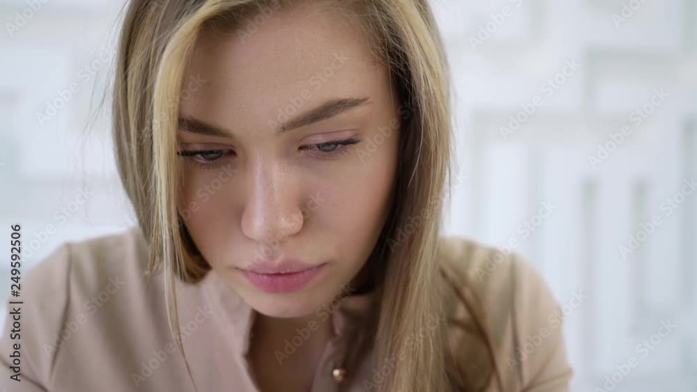 Portrait of focused young woman on maze background. Problem solution and job concept. HD Slow motion footage Portrait of focused young woman on maze background. Problem solution and job concept. HD Slow motion footage