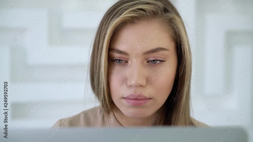 Close up portrait of attractive young woman using notebook on abstract maze background. Strategy and career concept. HD Slow motion Close up portrait of attractive young woman using notebook on abstract maze background. Strategy and career concept. HD Slow motion