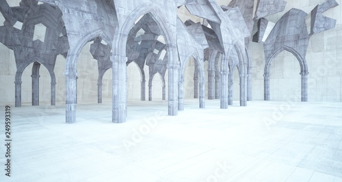 Abstract concrete gothic interior. 3D illustration and rendering.