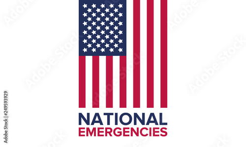 National Emergencies in the United States. The crisis in America. President announces national emergencies in the country due to immigration problems. Poster, banner or background