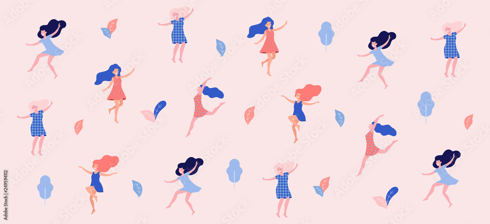 Happy dancing women vector illustration.