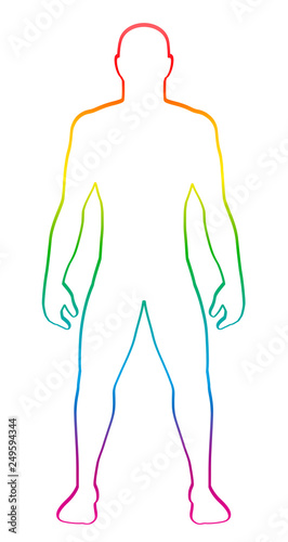 Male muscular body shape. Rainbow gradient colored human silhouette. Outline vector illustration on white background.