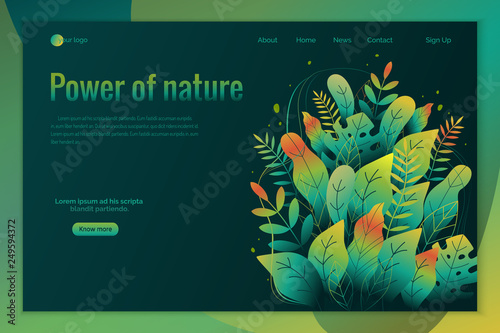 Banner, site, poster template, landing page with place for your text. Leaves vector background.