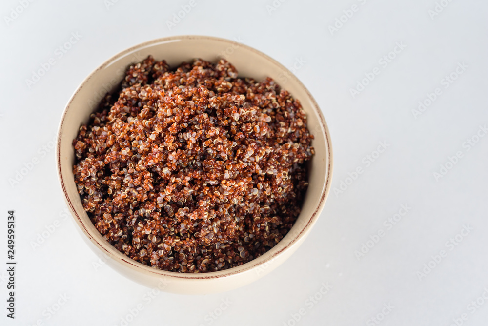 Cooked prep red quinoa in a bowl. Cooked prep red quinoa in a bowl.