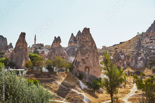Views of Cappadocia volcanic kanyon cave houses in Turkey