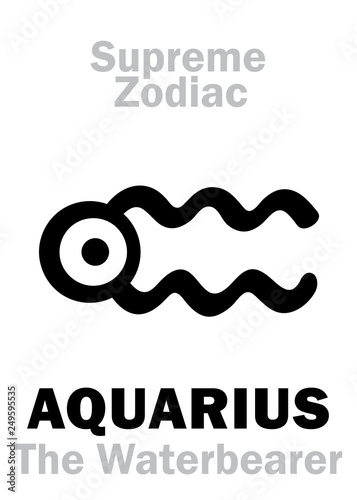 Astrology Alphabet: AQUARIUS (The Waterbearer), constellation Aquarius. Sign of Supreme Zodiac (Internal circle). Hieroglyphic character (persian symbol). photo