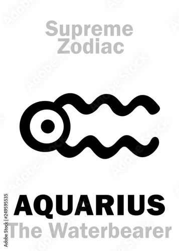 Astrology Alphabet: AQUARIUS (The Waterbearer), constellation Aquarius. Sign of Supreme Zodiac (Internal circle). Hieroglyphic character (persian symbol).