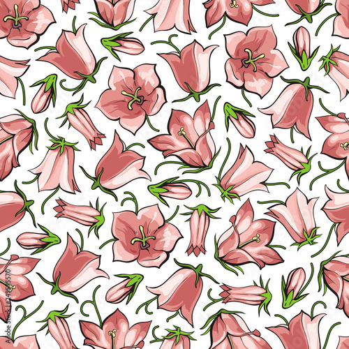Vector flat bell flower seamless pattern backdrop