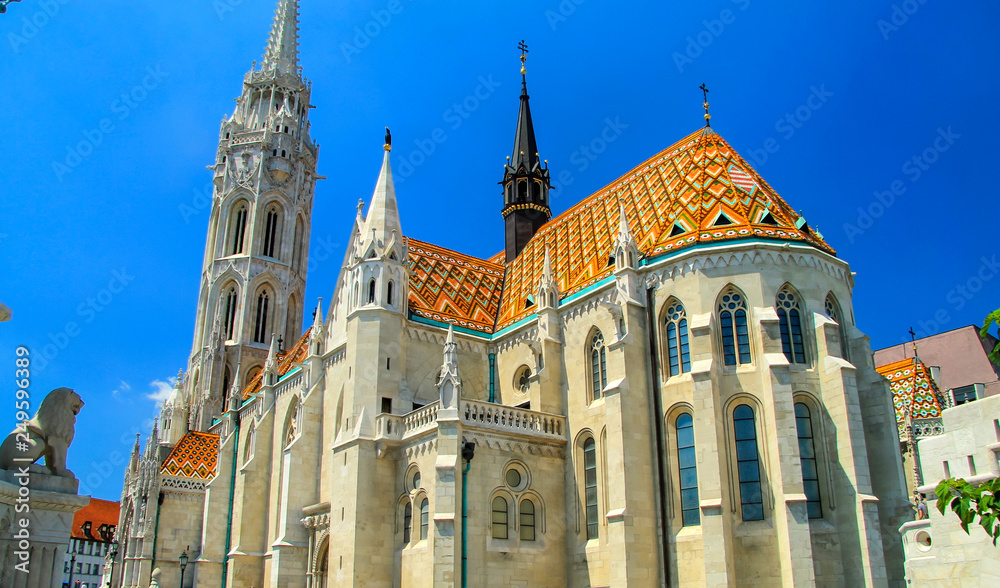 Capital of the Hungary  Budapest. Hungarian architecture. Catholic  St. Matthias Church  in Gothic style, Buda hill, Europe 