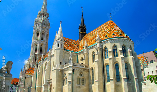 Capital of the Hungary Budapest. Hungarian architecture. Catholic St. Matthias Church in Gothic style, Buda hill, Europe 